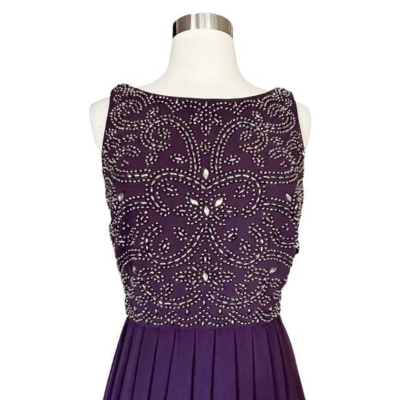 XSCAPE Purple Embellished Dress A-Line Chiffon Pleated Skirt Sleeveless Gown 6 - Picture 12 of 13